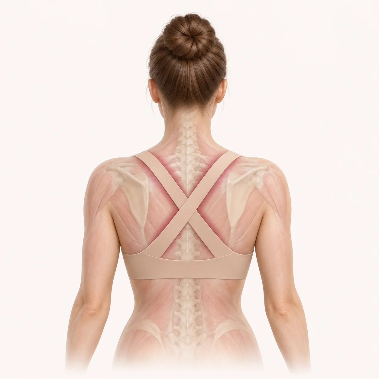 Illustrazione 3D delle spalline incrociate del reggiseno posturale Apura